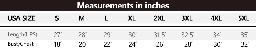 T-60 Size Chart